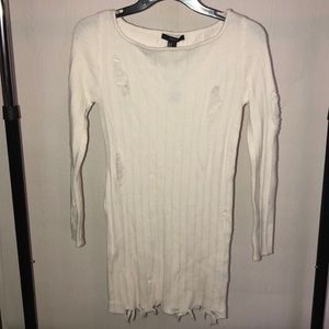 Distressed cream sweater dress